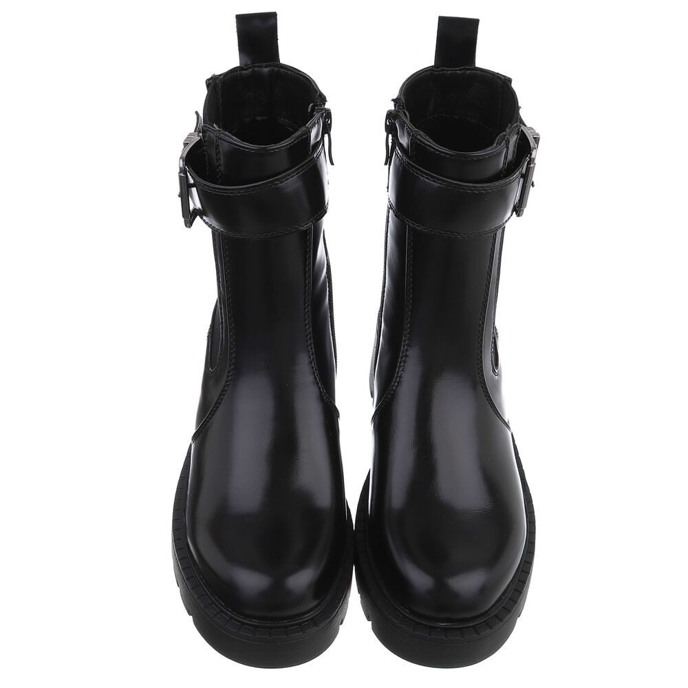 Ital-Design Moderne Stiefeletten mit Schnalle und elastischem Einsatz Plateaustiefelette (90726957) Blockabsatz Stiefeletten in Schwarz – Bild 4 von 5