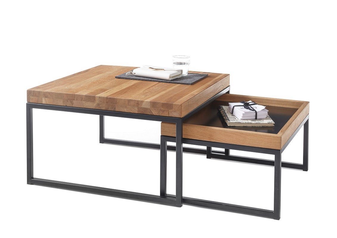 MCA furniture Couchtisch Couchtisch Set Lubao, 2-teilig, Eiche massiv, 57/65, Eichefarben (Set), 2-teiliges Set,Breite 57 cm, 65 cm,Tischplatte aus Massivholz