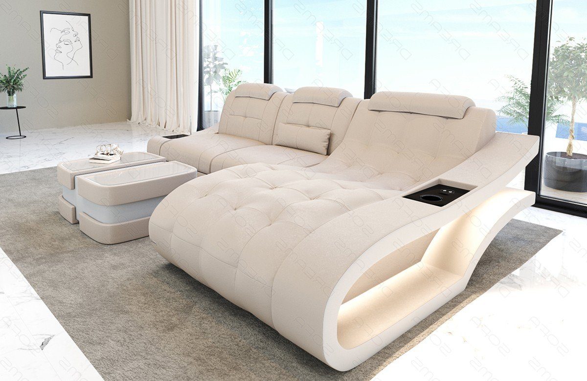 Sofa Dreams Ecksofa Bettfunktion Stoff creme-weiß A Sofa Couch Form L - Polster Elegante wahlweise mit Stoffsofa