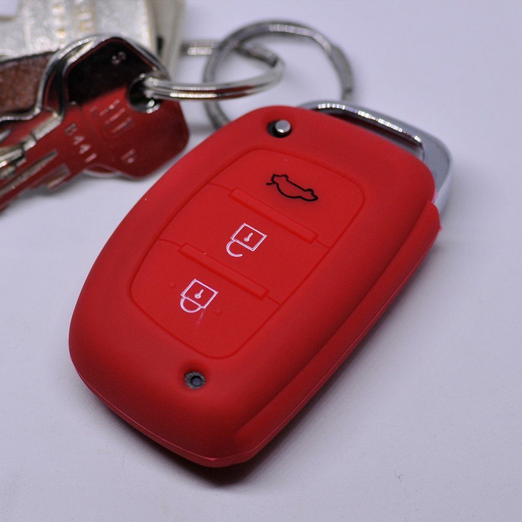 mt-key Schlüsseltasche Autoschlüssel Softcase Silikon Schutzhülle Rot, für Hyundai i10 i20 i40 ix25 ix35 Tucson Accent Ioniq Sonata Santa Fe | Schlüsseltaschen