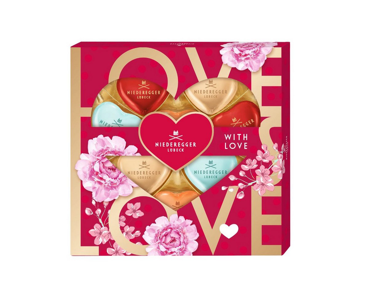 Niederegger Süßigkeit Niederegger Meisterselektion Herzen "With Love", Pralinen mit Schoko, 125 g