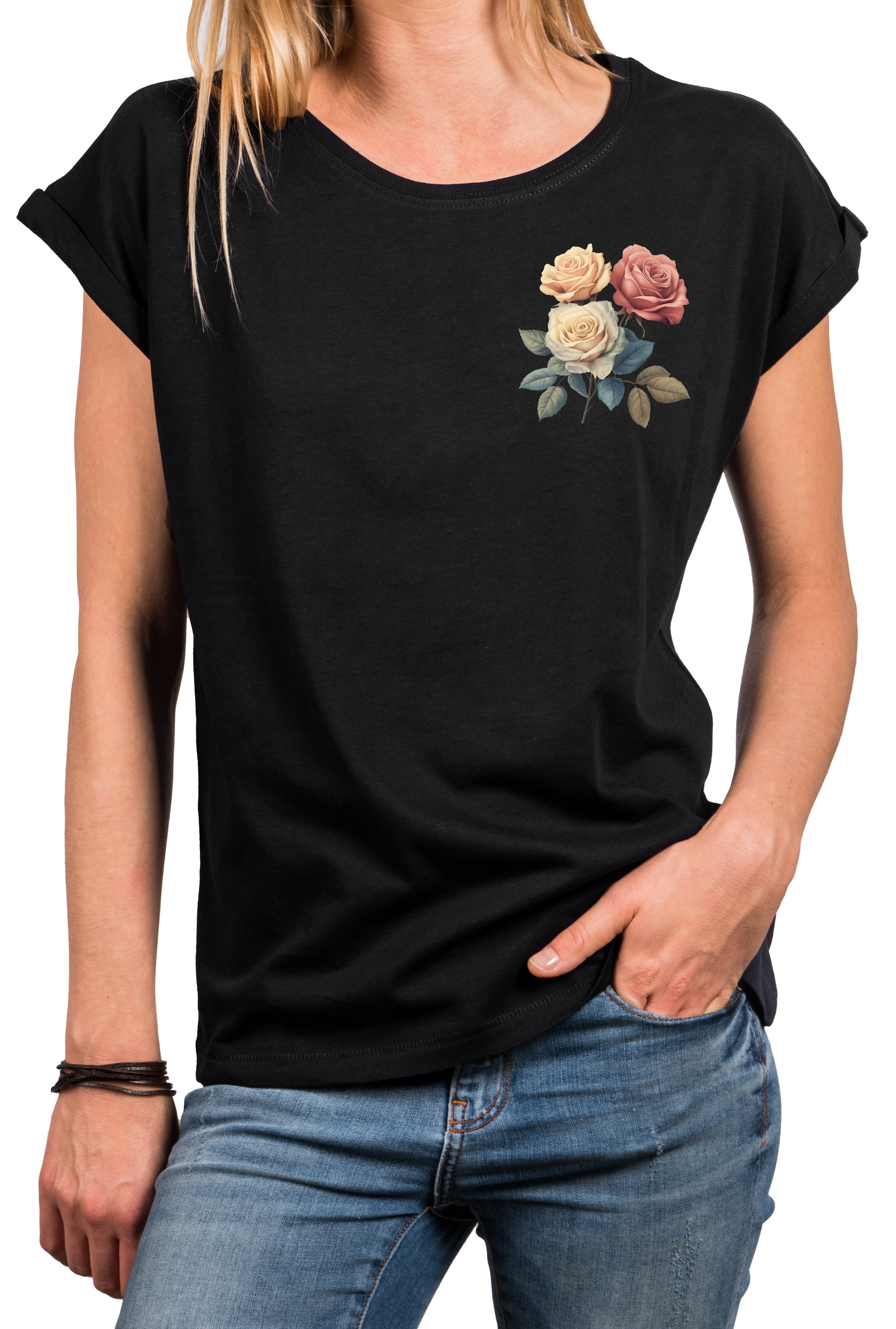 MAKAYA Print-Shirt mit Rosenmotiv Damen Top günstig online kaufen