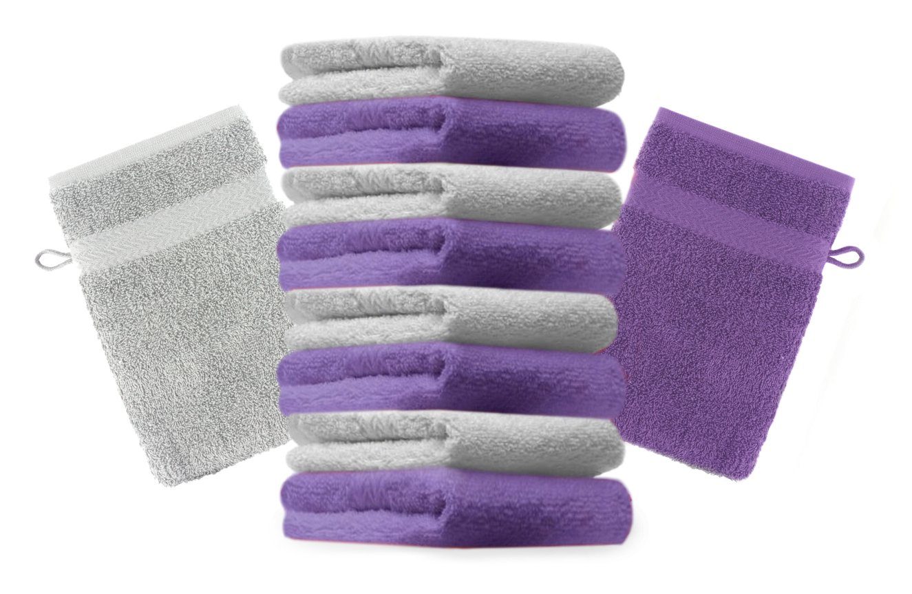 Betz Waschhandschuh 10 Stück Waschhandschuhe Premium 100% Baumwolle Waschlappen Set 16x21 cm Farbe lila und Silbergrau