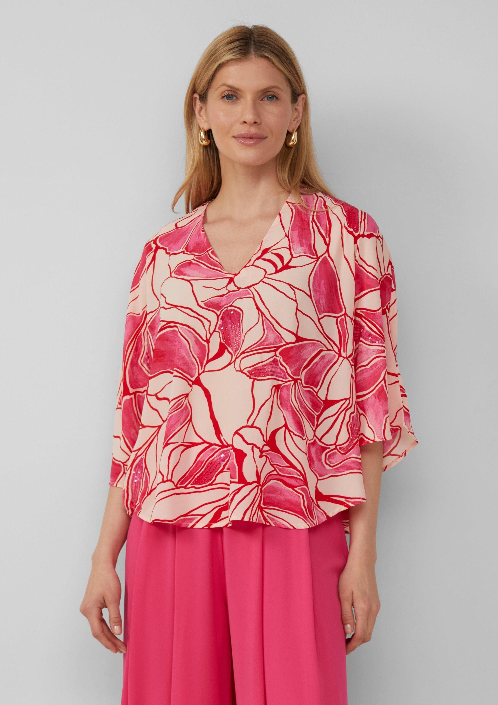 s.Oliver Kurzarmbluse Bluse Gemusterte Loose-Fit-Bluse mit günstig online kaufen