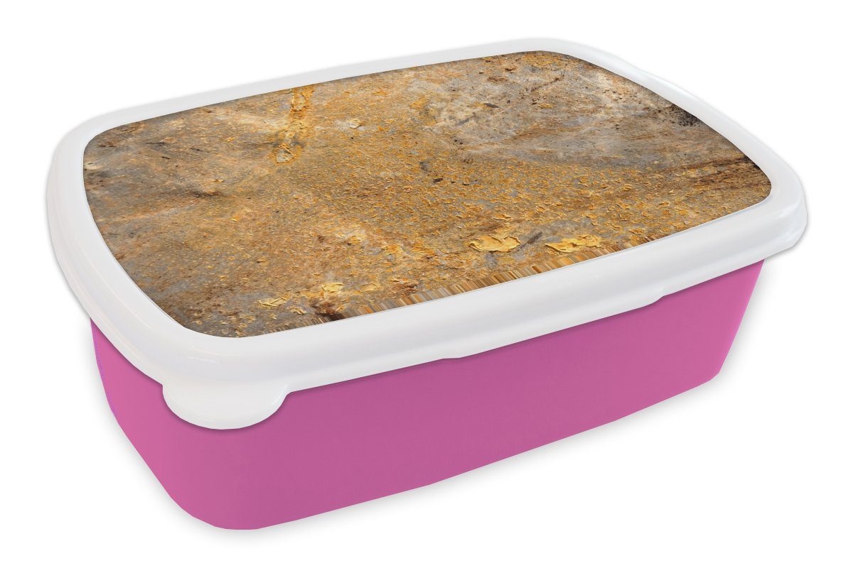 MuchoWow Lunchbox Metall - Rost - Gold - Grau - Textur, Kunststoff, (2-tlg), Brotbox für Erwachsene, Brotdose Kinder, Snackbox, Mädchen, Kunststoff rosa