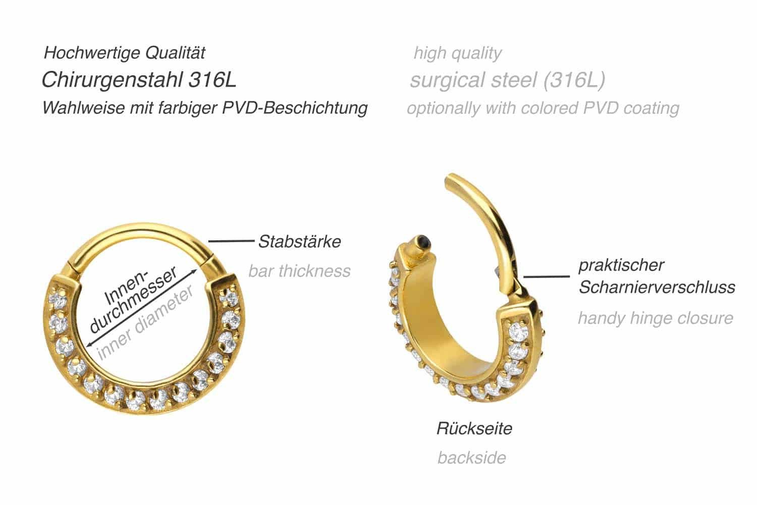 PIERCINGLINE Piercing-Set Chirurgenstahl Segmentring Clicker KRISTALLE günstig online kaufen