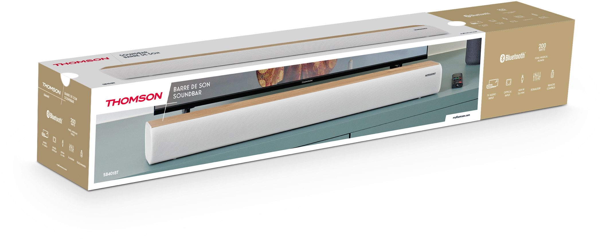 Thomson Bluetooth Soundbar SB401BT Soundsystem weiß Holz braun TH389173 Soundbar