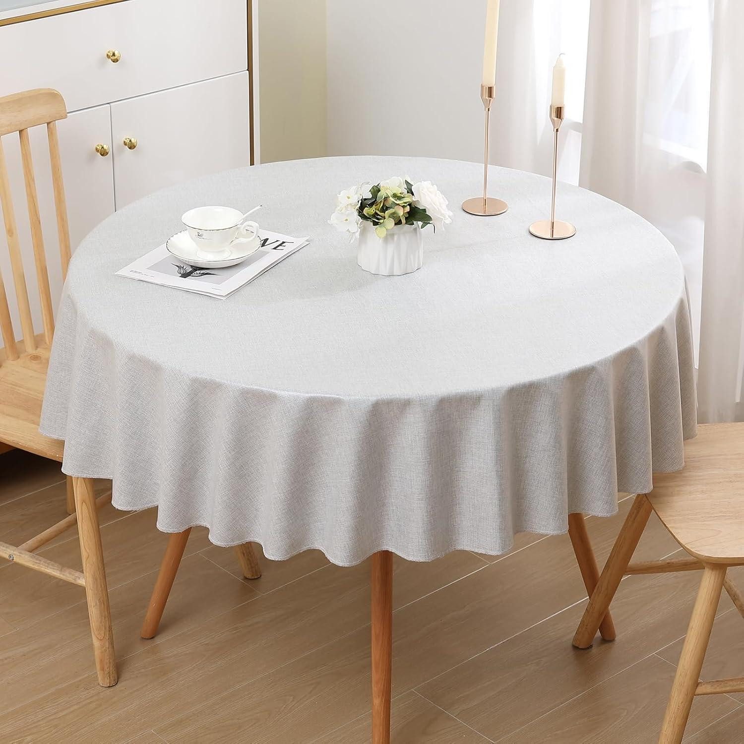 LuxusKollektion Tischdecke Tischdecke Leinenoptik Abwaschbar Lotuseffekt 140 cm (Rund) Hellgrau