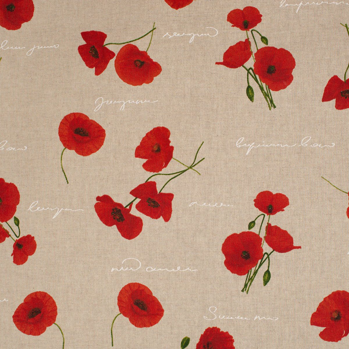 SCHÖNER LEBEN. Tischdecke Mohnblumen Schriftzug natur rot grün weiß, made in Germany,handmade – Bild 3 von 5