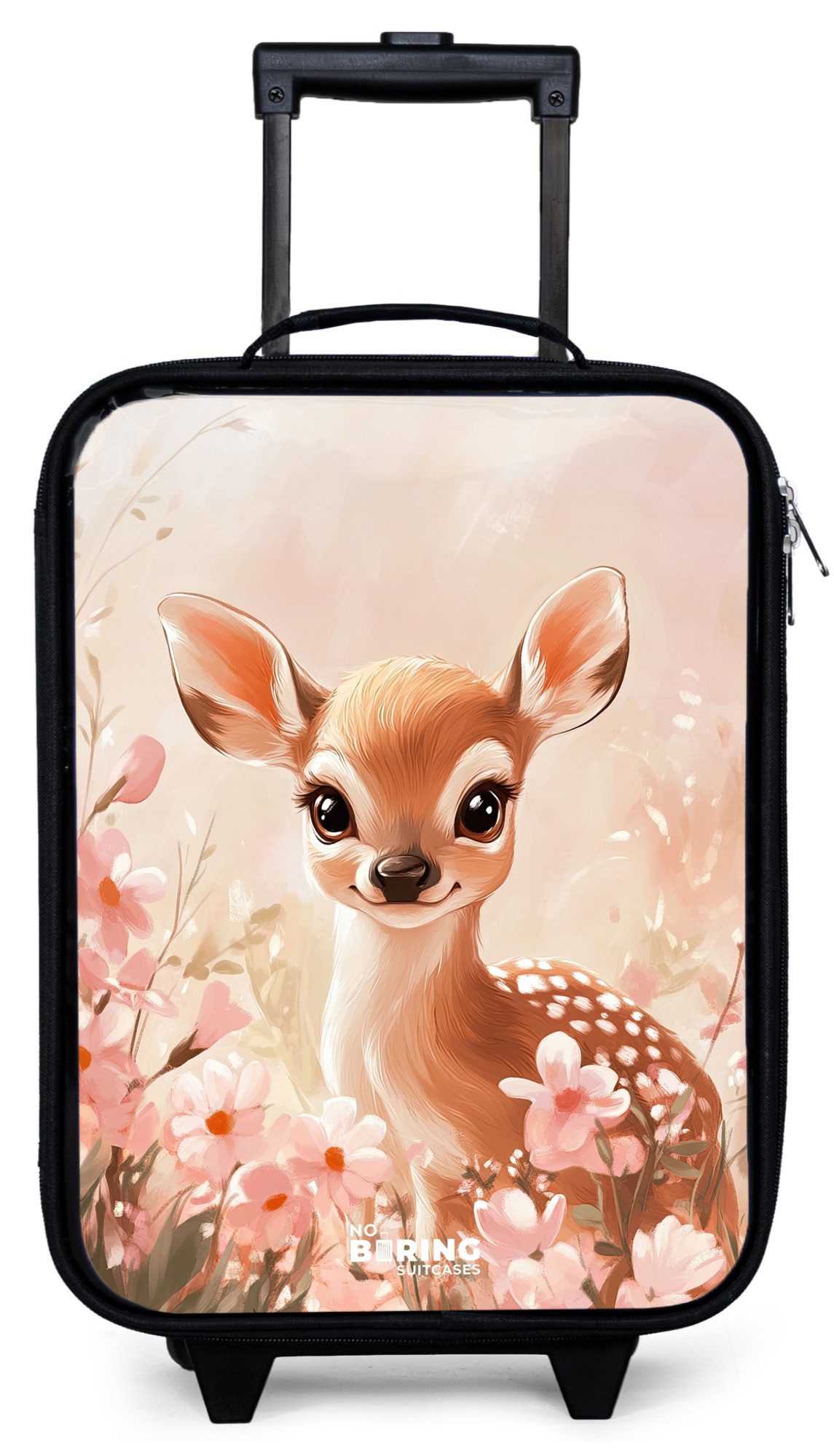 NoBoringSuitcases.com© Kinderkoffer mit leuchtende Räder - Hirsche - Augen - Punkte - Blumen, 2 Rollen, Kinder Koffer Klein, Trolley Handgepäck, Reisekoffer