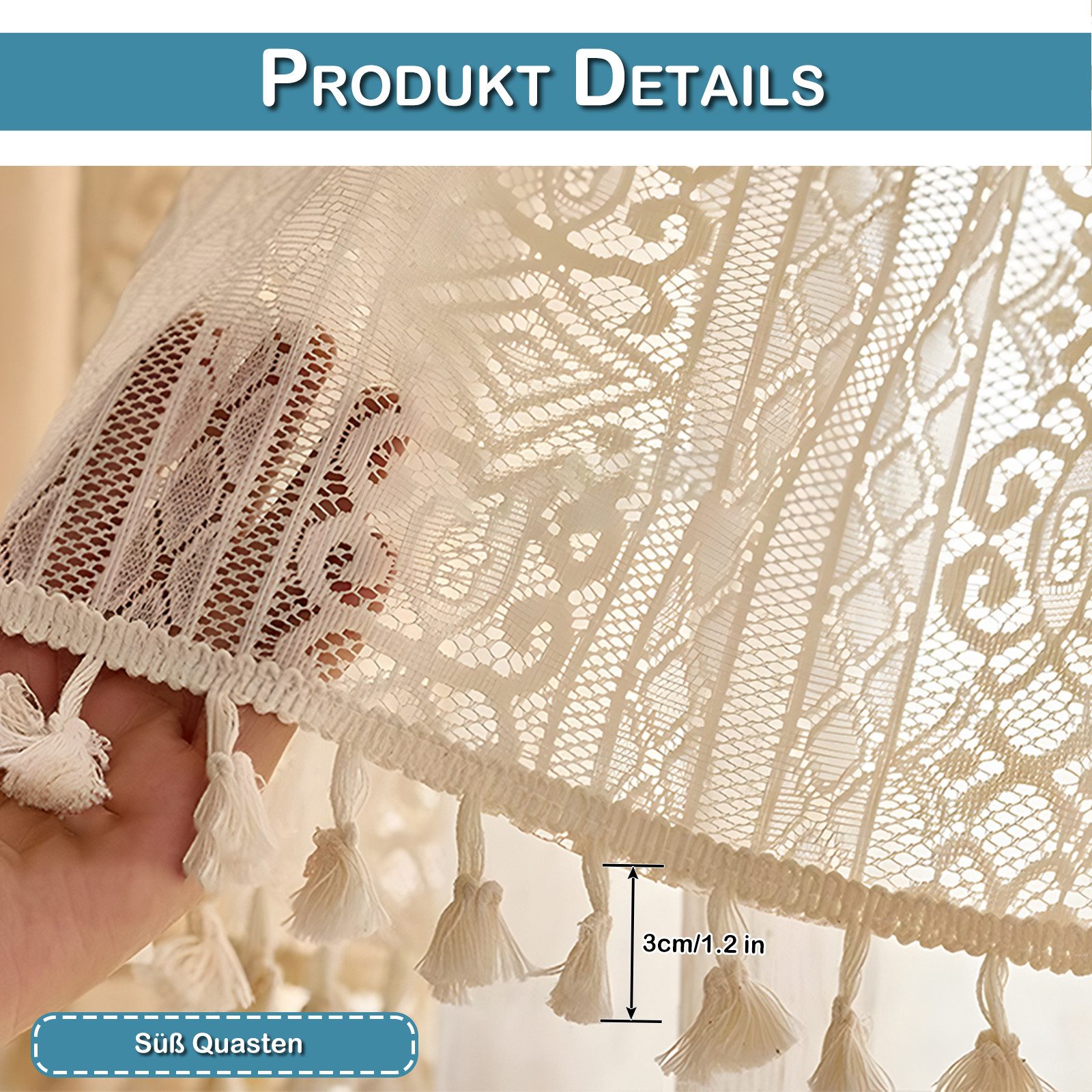Sunicol Scheibengardine Vintage Quasten Boho gardinen kurz, Transparente Fe günstig online kaufen