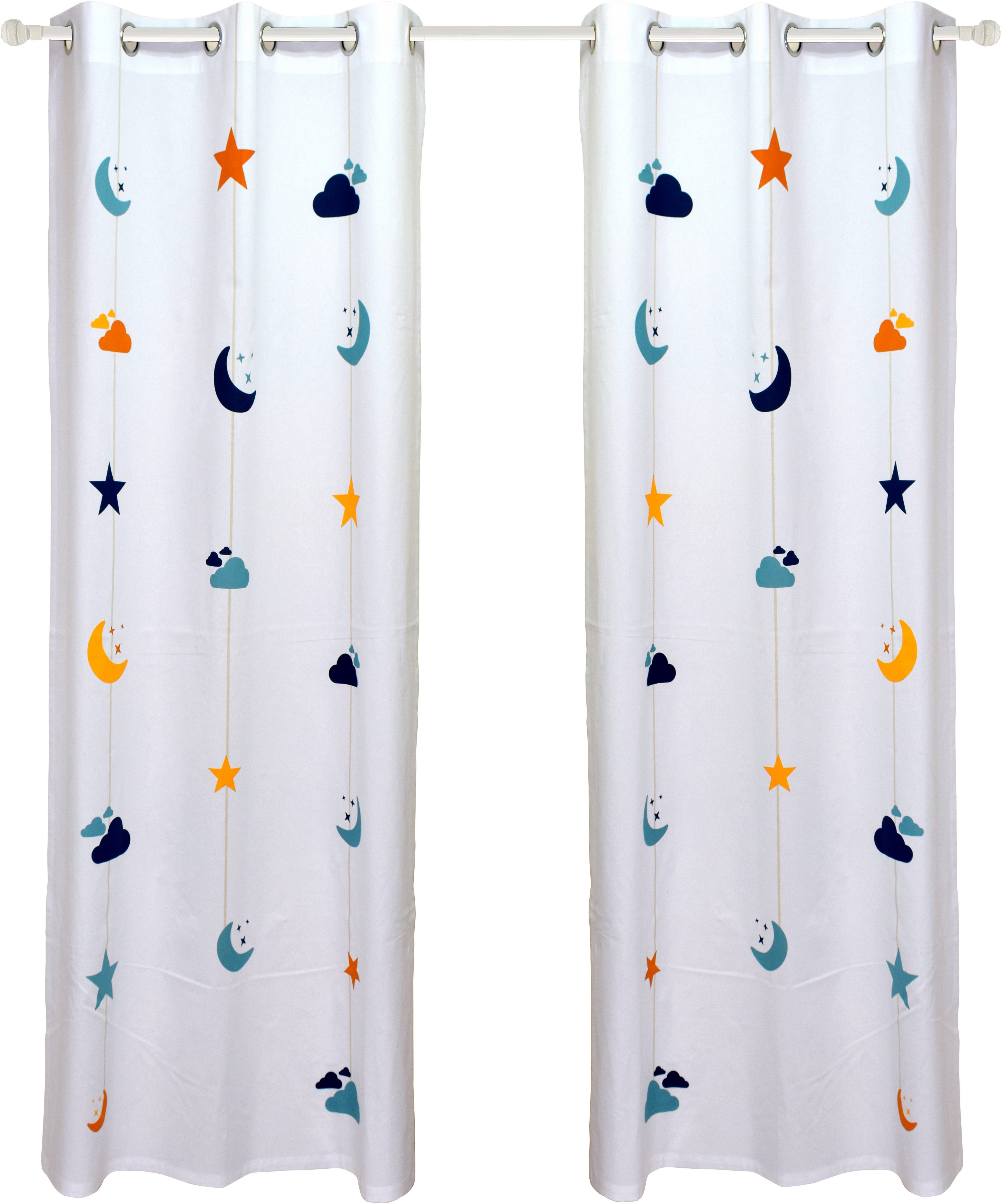 Mond, Gardine & einseitig Sternen St), mit Lüttenhütt, bedruckt Baumwolloptik, halbtransparent, Ösen Romy, Wolken Kindergardine (1