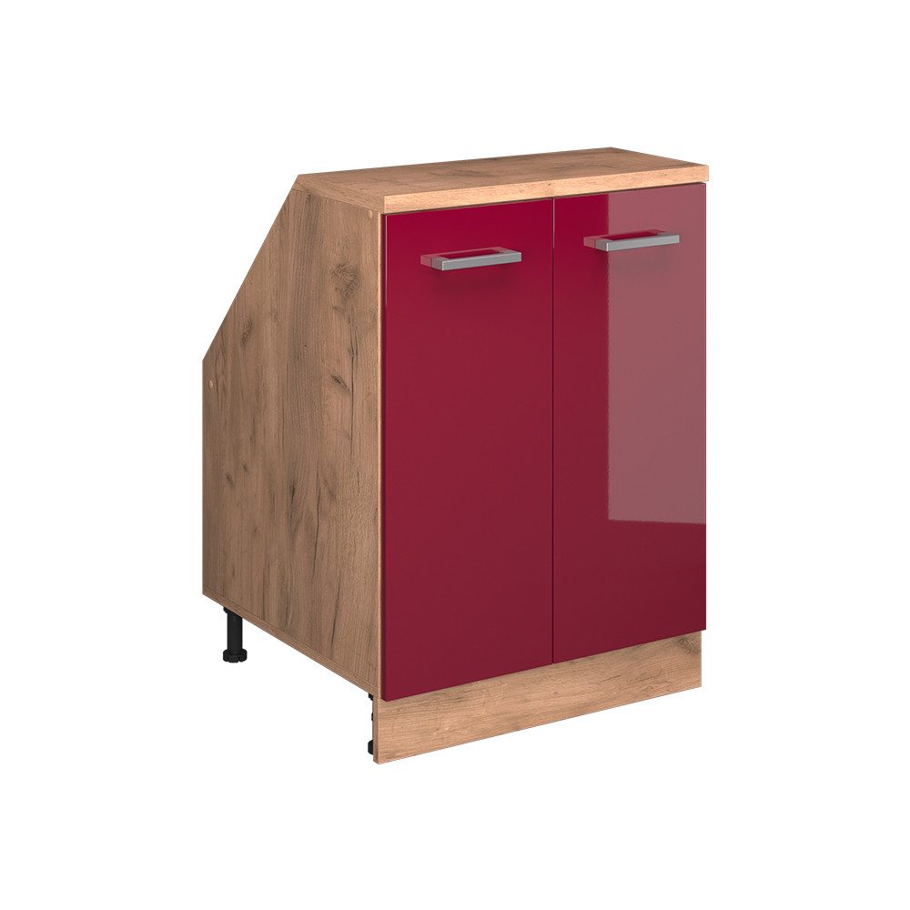 Vicco Kommode Rion, Rot Hochglanz/Goldkraft Eiche, 60 x 81.6 cm mit 2 Türen, Sch... (1 St)