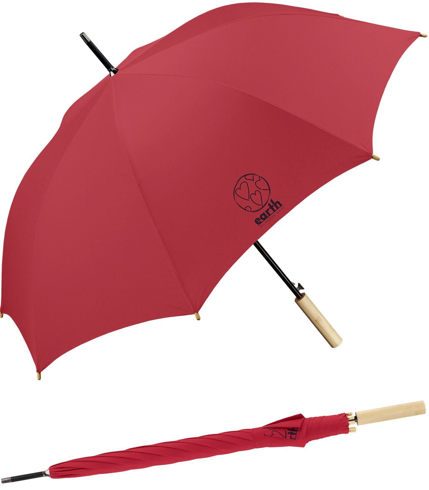 HAPPY RAIN Langregenschirm Umwelt - Auf-Automatik, rot gut tun etwas Earth nachhaltiger für Schirm mit die geschützt