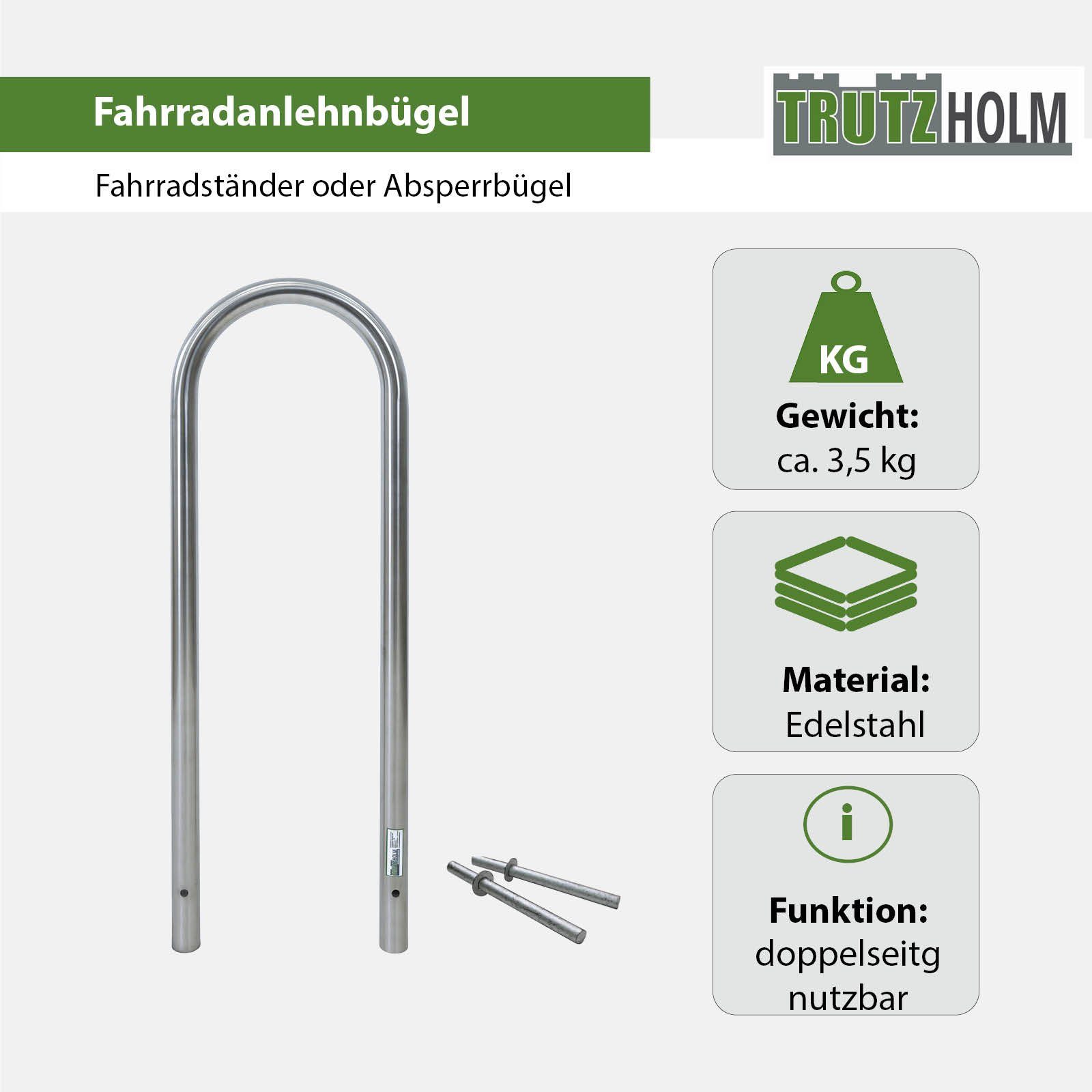 TRUTZHOLM Fahrradständer Fahrradanlehnbügel 115 x 41 cm Edelstahl Ø 49 mm grau Einbetonieren (Artikel, 1-St), witterungsbeständig