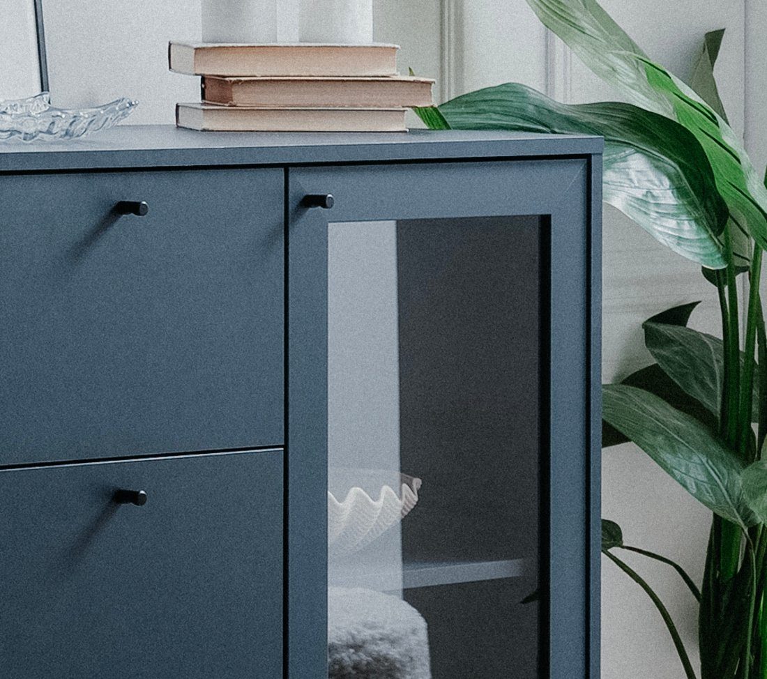 Furn.Design Kommode Barina (Sideboard in dunklem blau, 120 x 90 cm), mit 3 Schubladen