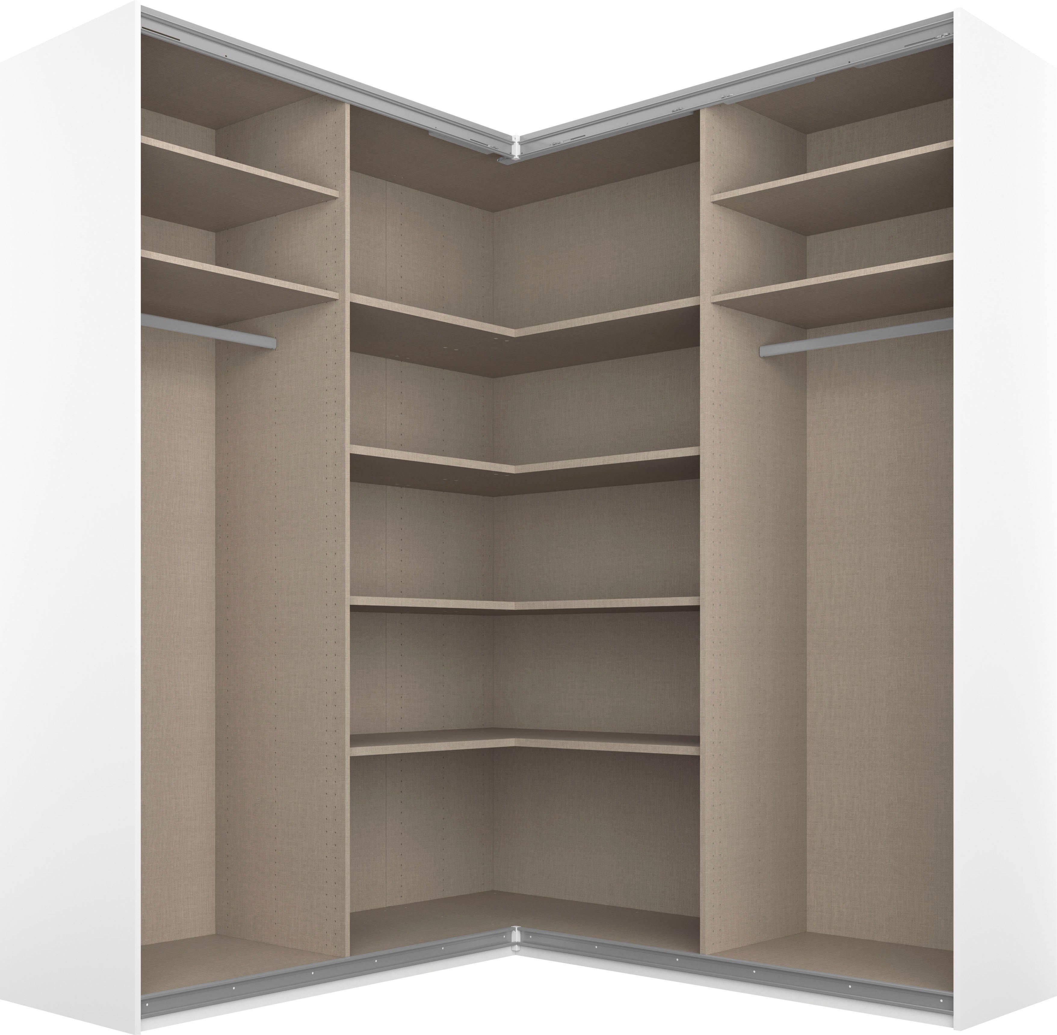 rauch Schwebetürenschrank Kleiderschrank Garderobe Eckkleiderschrank QUADRA mit edler Glasfront (in den Höhen 210/229 cm, inkl. Soft-Close-Funktion) großer Eckschrank mit viel Stauraum, Maß 181x187 cm MADE IN GERMANY