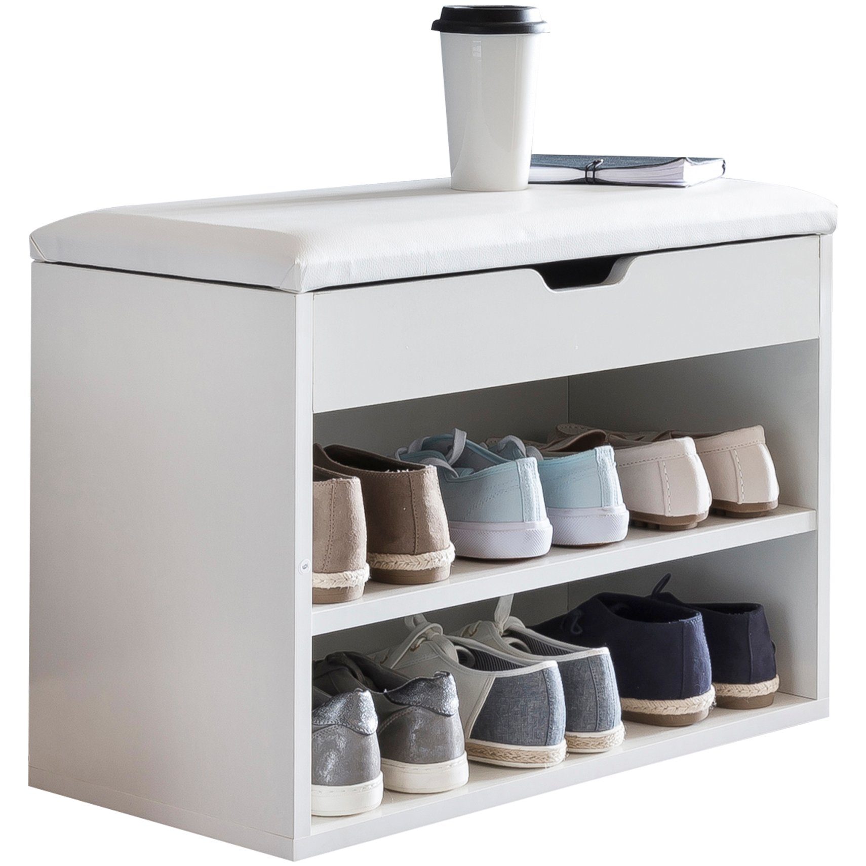 Wohnling Schuhbank WL5.261 (mit Sitzfläche Weiß, Schuhregal Holz 60x40x30 c günstig online kaufen