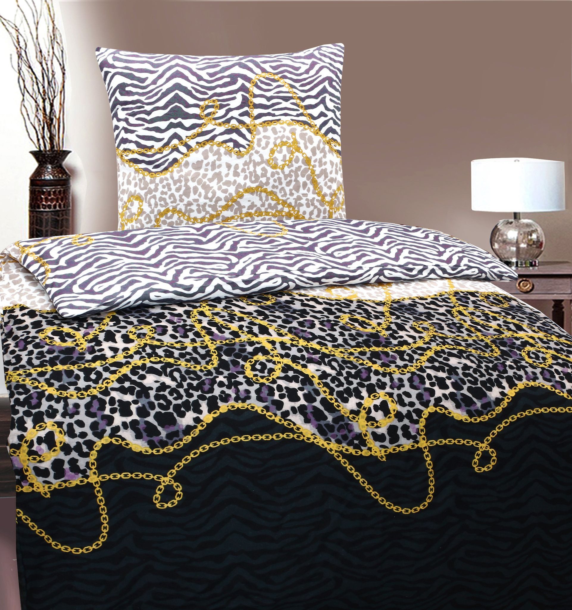 JACK Bettwäsche 135x200cm Leo Zebra Taupe Schwarz Lila, Biber, 2 teilig, to günstig online kaufen