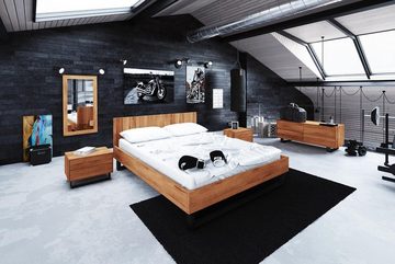 Natur24 Einzelbett Bett Leeds Kernbuche massiv 160x200cm mit Holzkopfteil und Metallkufen