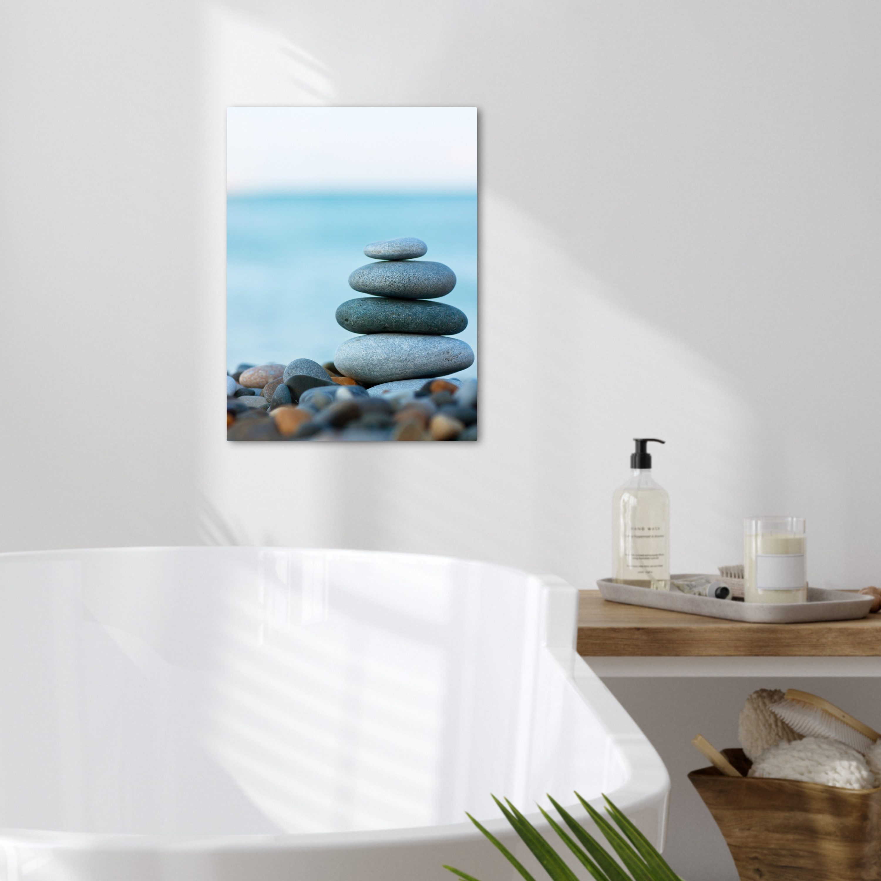 OneMillionCanvasses® Leinwandbild Steine - Landschaft - Meer - Zen, Fotodruck (1 St), Badezimmer Deko, Bilder Bad, Gäste WC Wanddeko 30x40 cm