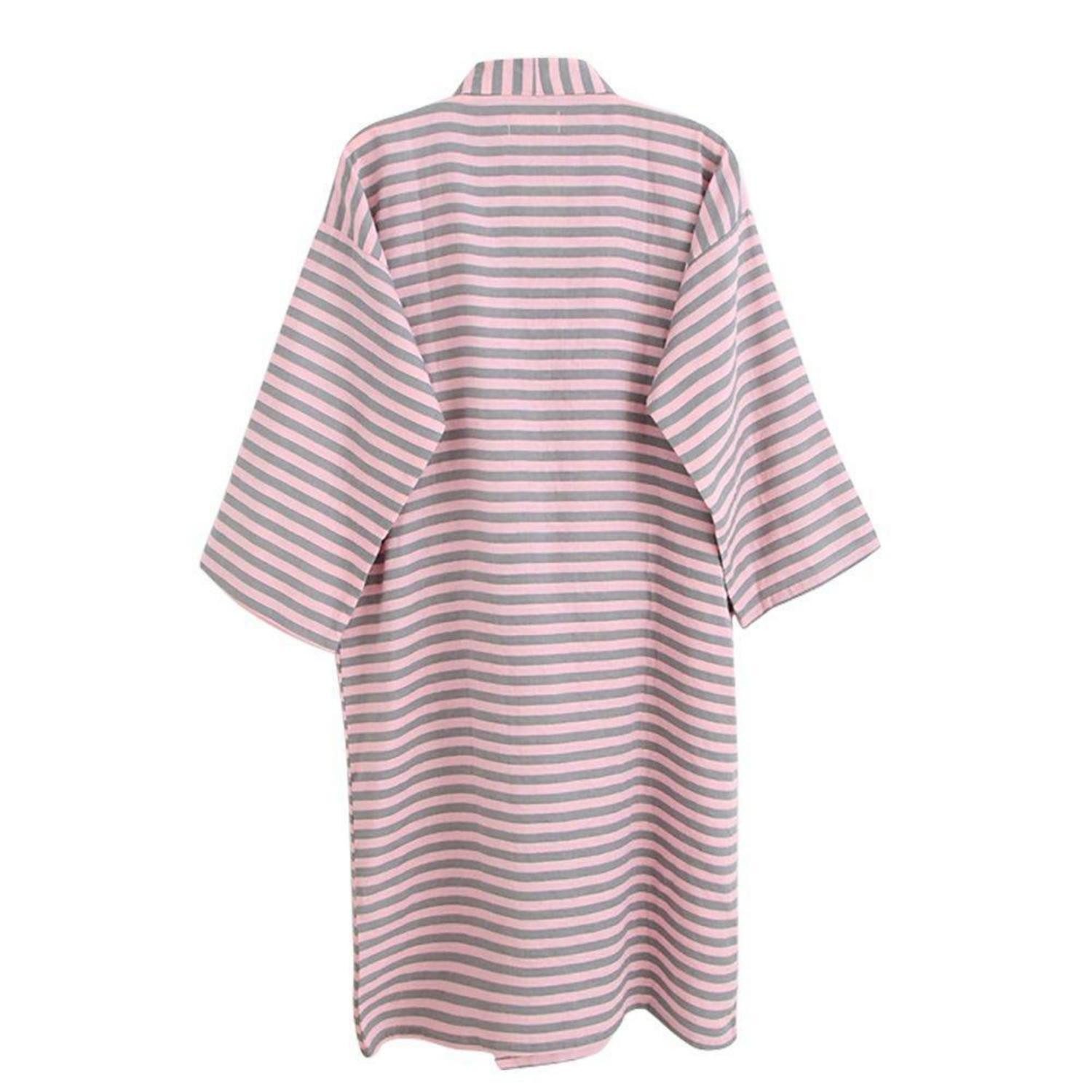 LuxusKollektion Kimono Bademantel Kimono Baumwolle V-Ausschnitt Rosa L, Textil, Kimono-Kragen