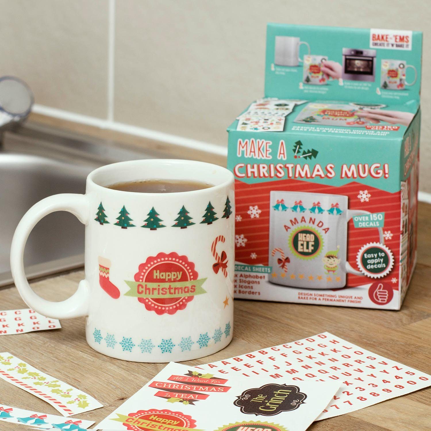 Thumbs Up Tasse DIY "Make a Christmas Mug" (inkl. Sticker), Keramik, inkl. Sticker