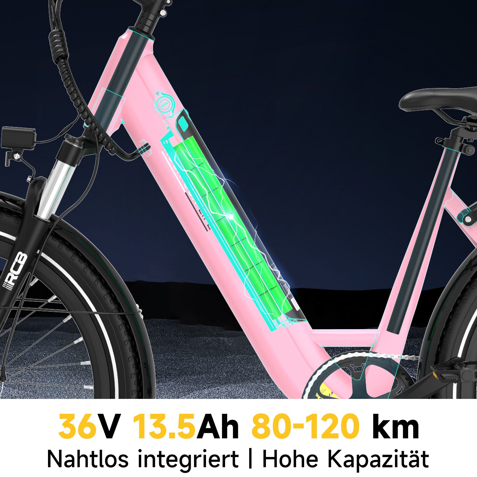 RCB E-Bike Pedelec G6 für Stadt und Gelände,27,5 Zoll Damen Elektrofahrrad,13Ah,80-120 km, 7 Gang, Kettenschaltung, Heckmotor, 468 Wh, APP&NFC, ebike Damen, Drehmomentsensor, max. Geschwindigkeit: 25 km/h