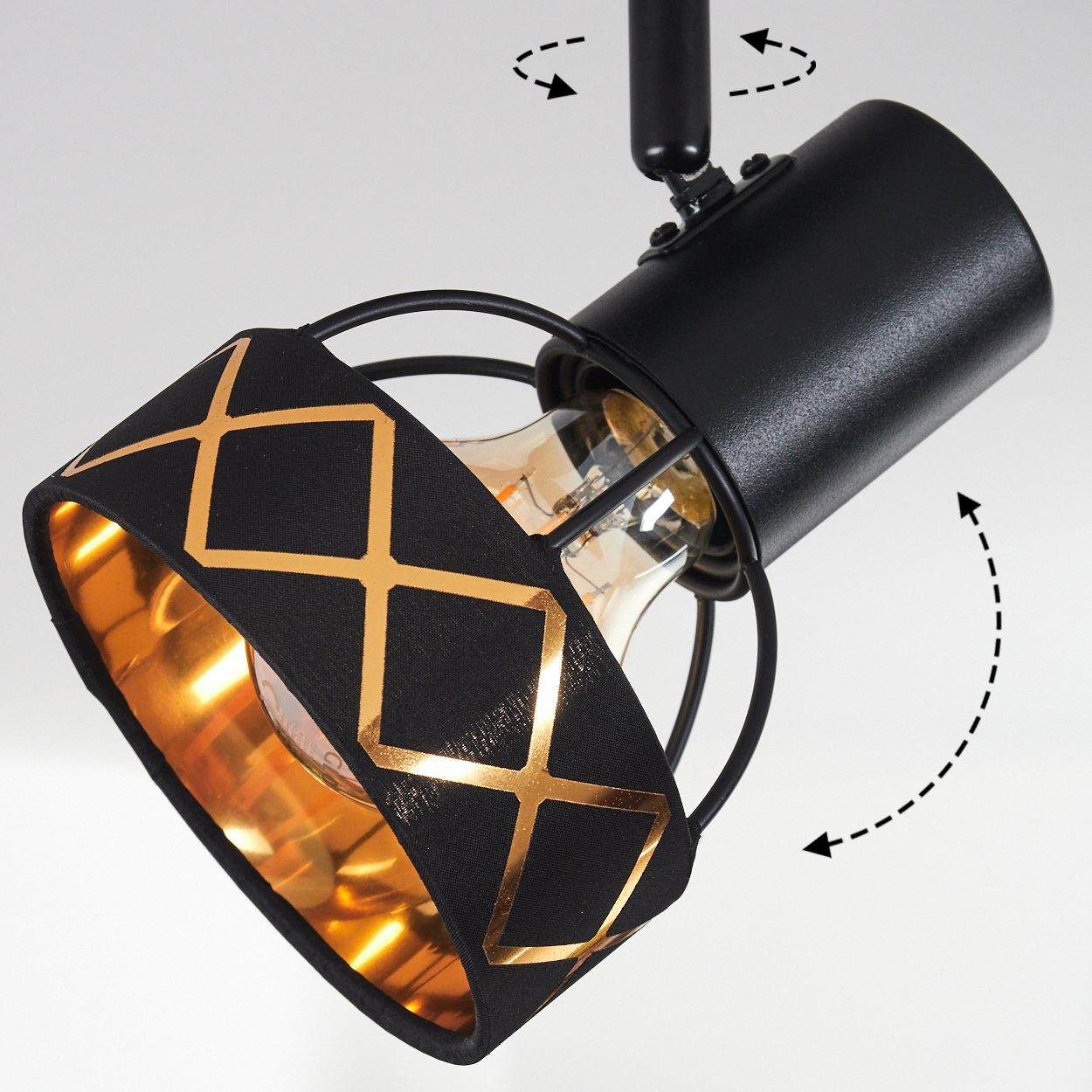 in hofstein Leuchtmittel, E27 Schwarz/Goldfarben, Deckenleuchte Spot, verstellbar, mit ohne aus »Lazzaretto« Metall/Stoff Deckenlampe Lichteffekten,