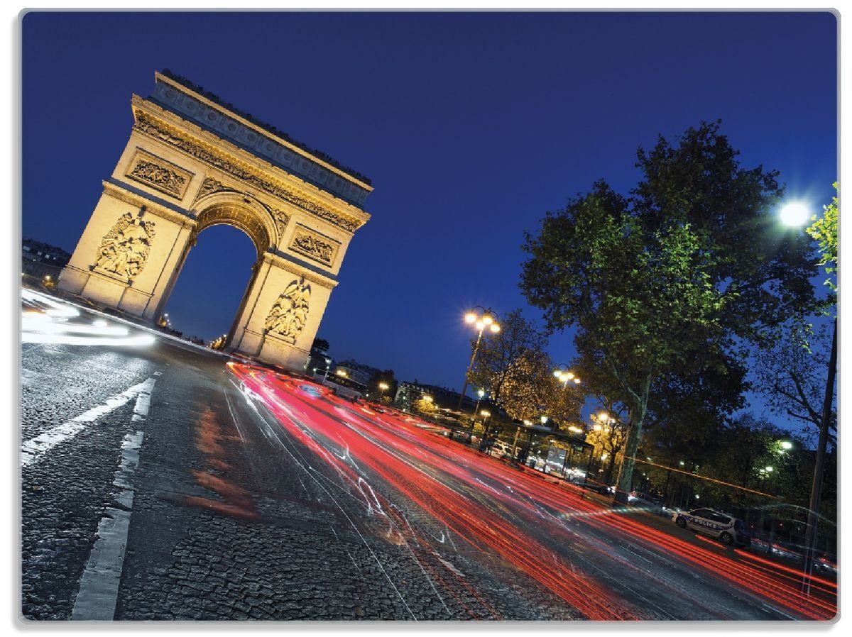 Wallario Schneidebrett Paris 30x40cm de bei in 1-St), rutschfester Triomphe Frankreich - Nacht, (inkl. Arc ESG-Sicherheitsglas, 4mm, Gummifüße