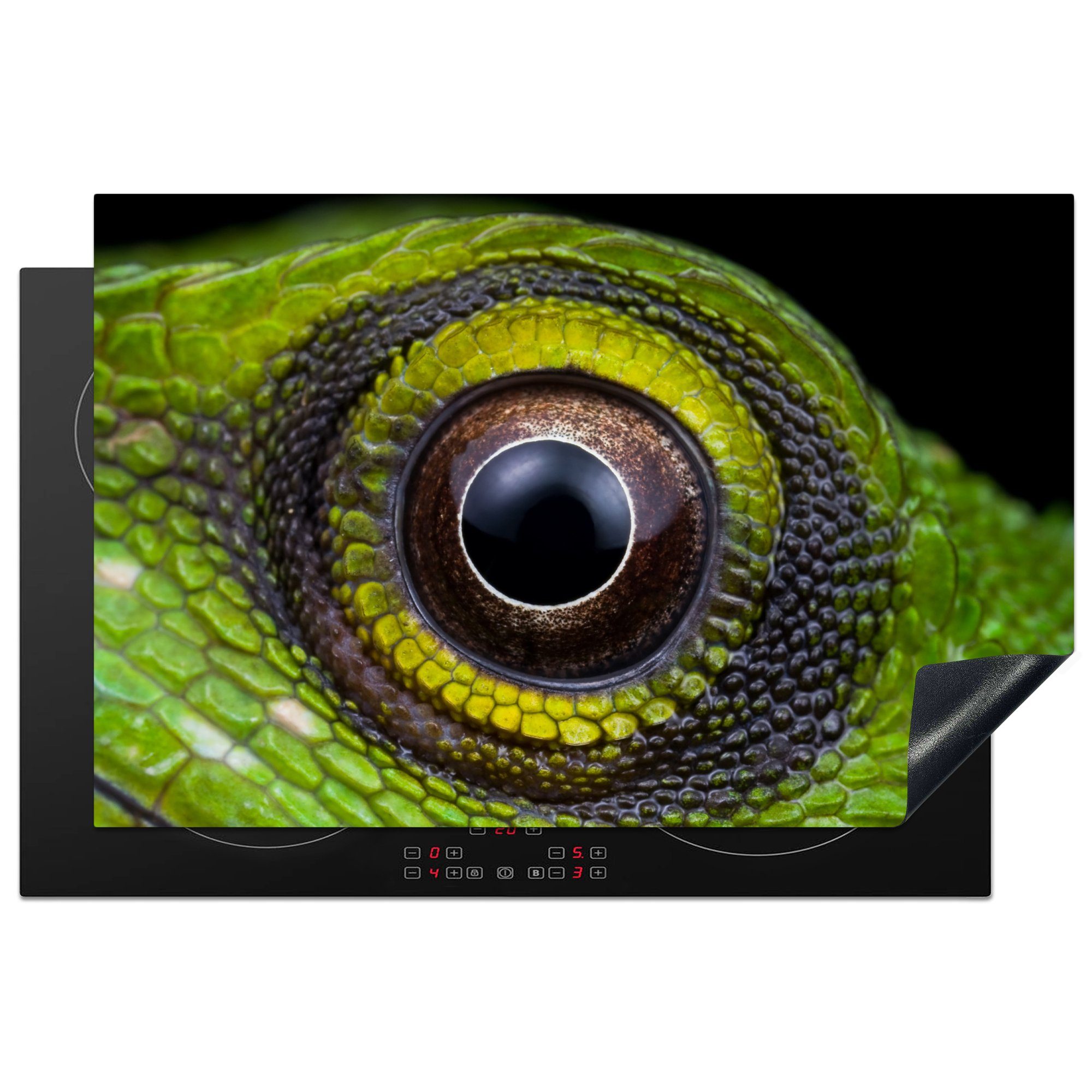 MuchoWow Herdblende-/Abdeckplatte Augen - Reptil - Grün, Vinyl, (1 tlg), 81x52 cm, Induktionskochfeld Schutz für die küche, Ceranfeldabdeckung