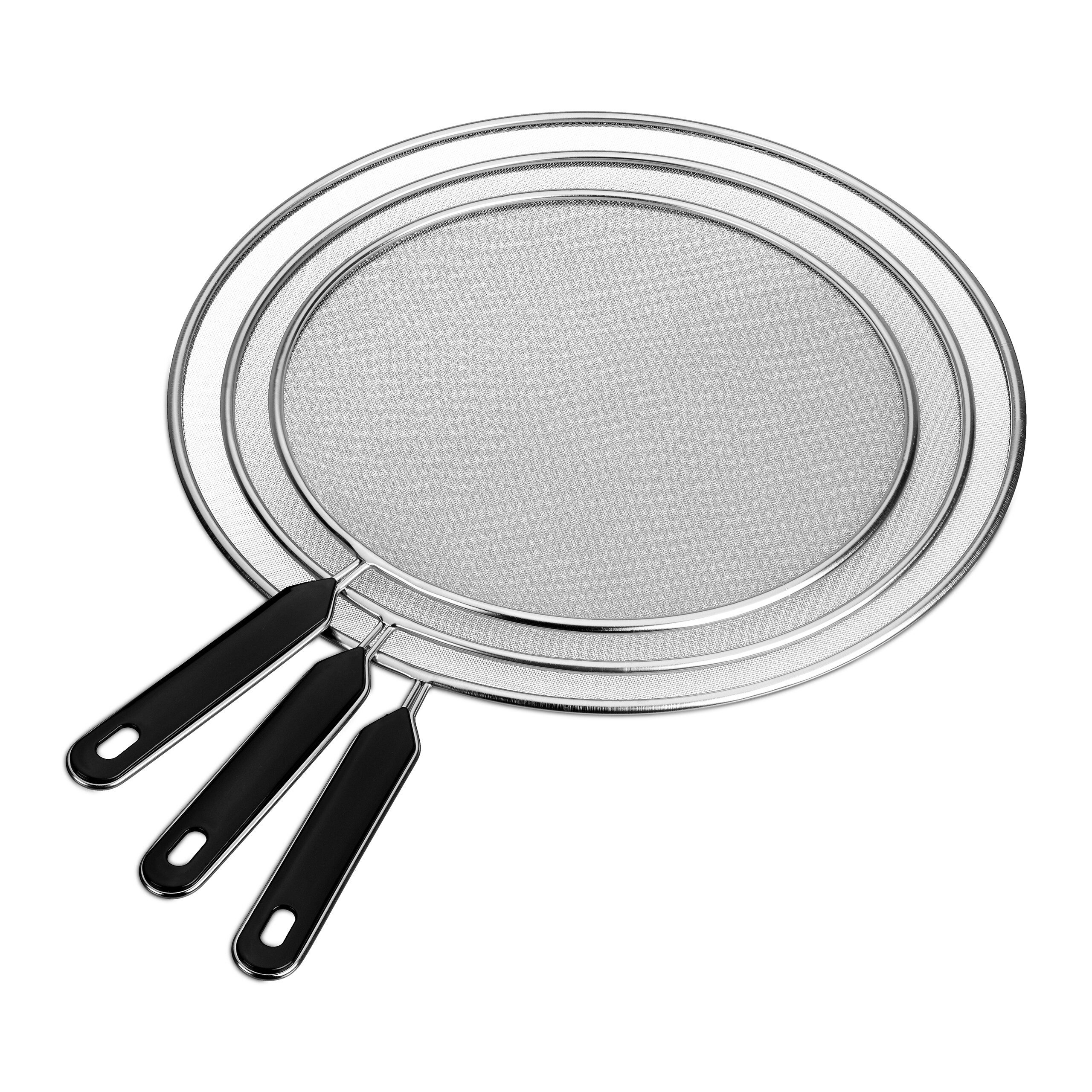 relaxdays Spritzschutzdeckel Pfannen Spritzschutz im 3er Set, (3-tlg), schwarz