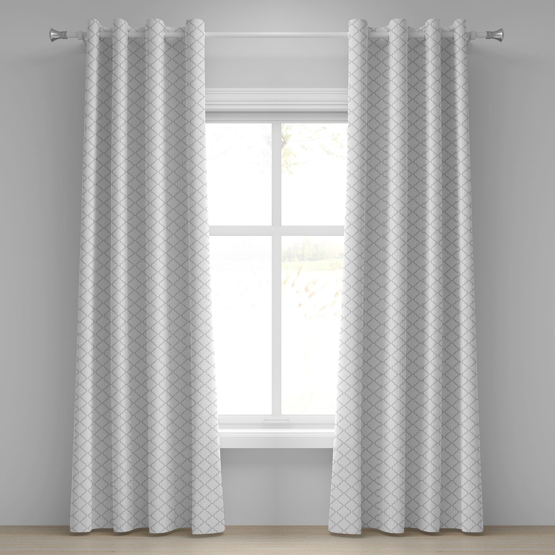 Gardine Dekorative 2-Panel-Fenstervorhänge für Schlafzimmer Wohnzimmer, Abakuhaus, Grau Monochrome-Damast-Muster