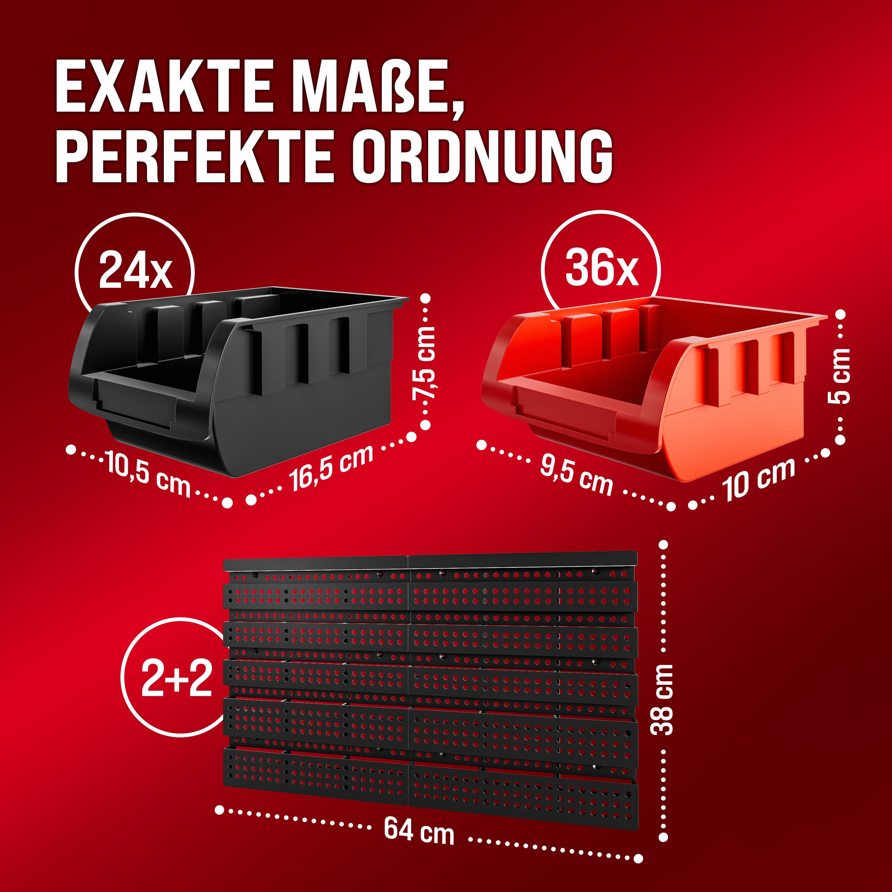 monzana Wandregal, Stapelboxen 64 tlg Box Starke Wandplatten Erweiterbar Werkstattregal
