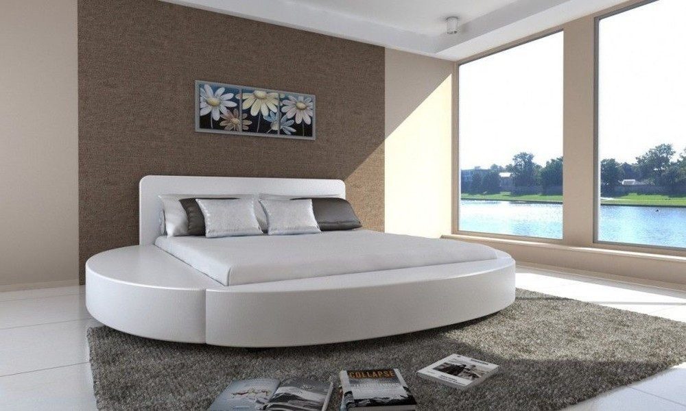 JVmoebel Rundbett Luxuriöses Rundbett in Weiß mit Kunstlederbezug (1-tlg., Bett ohne Matratze), Made in Europa