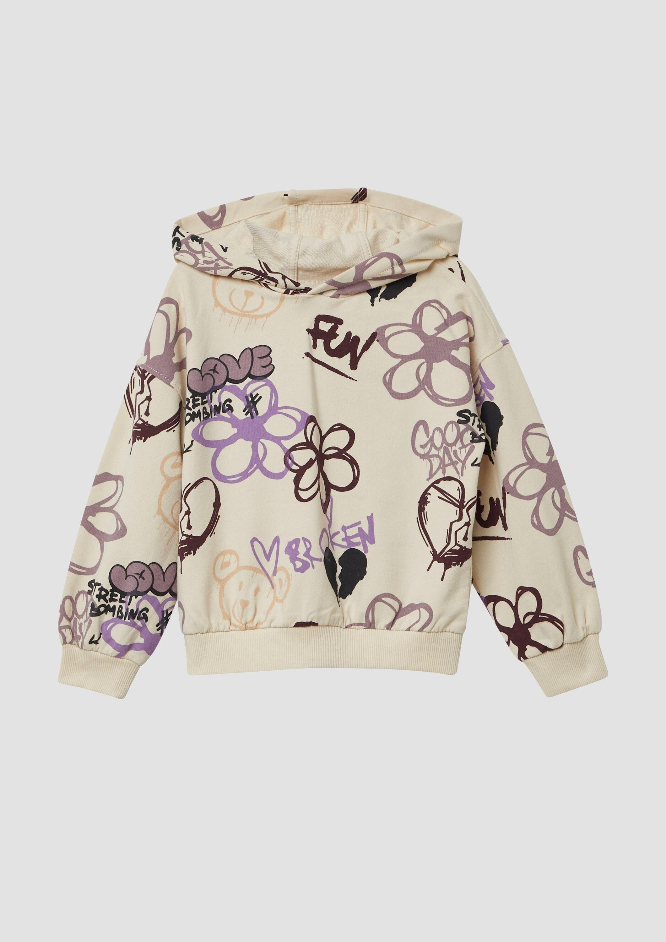 s.Oliver Sweatshirt Sweatshirt Hoodie mit All-over-Print im Graffiti-Stil