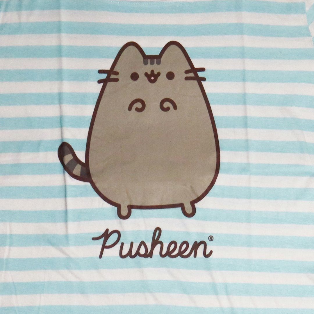 Pusheen Pyjamaoberteil Pusheen The Damen Nachthemd bis Baumwolle XS Cat XL, Schlafshirt Katze kurzarm Blau Gr. die 100