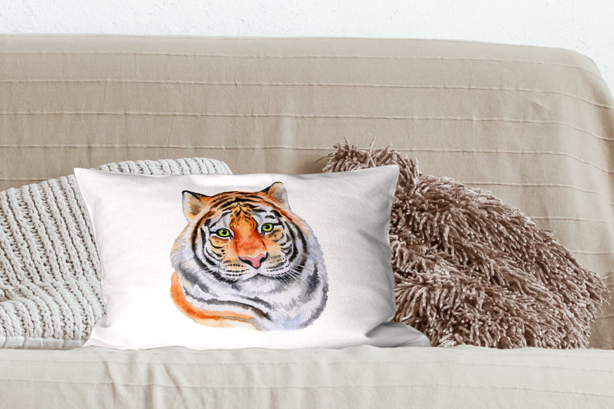 MuchoWow Dekokissen Tiger - Zierkissen, Augen Wohzimmer Dekokissen Füllung, Dekoration, mit - Weiß, Schlafzimmer