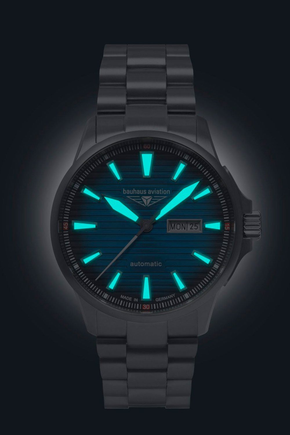 bauhaus Automatikuhr 2862M-3, Herrenuhr Aviation Iron Annie Automatik Titan/Blau