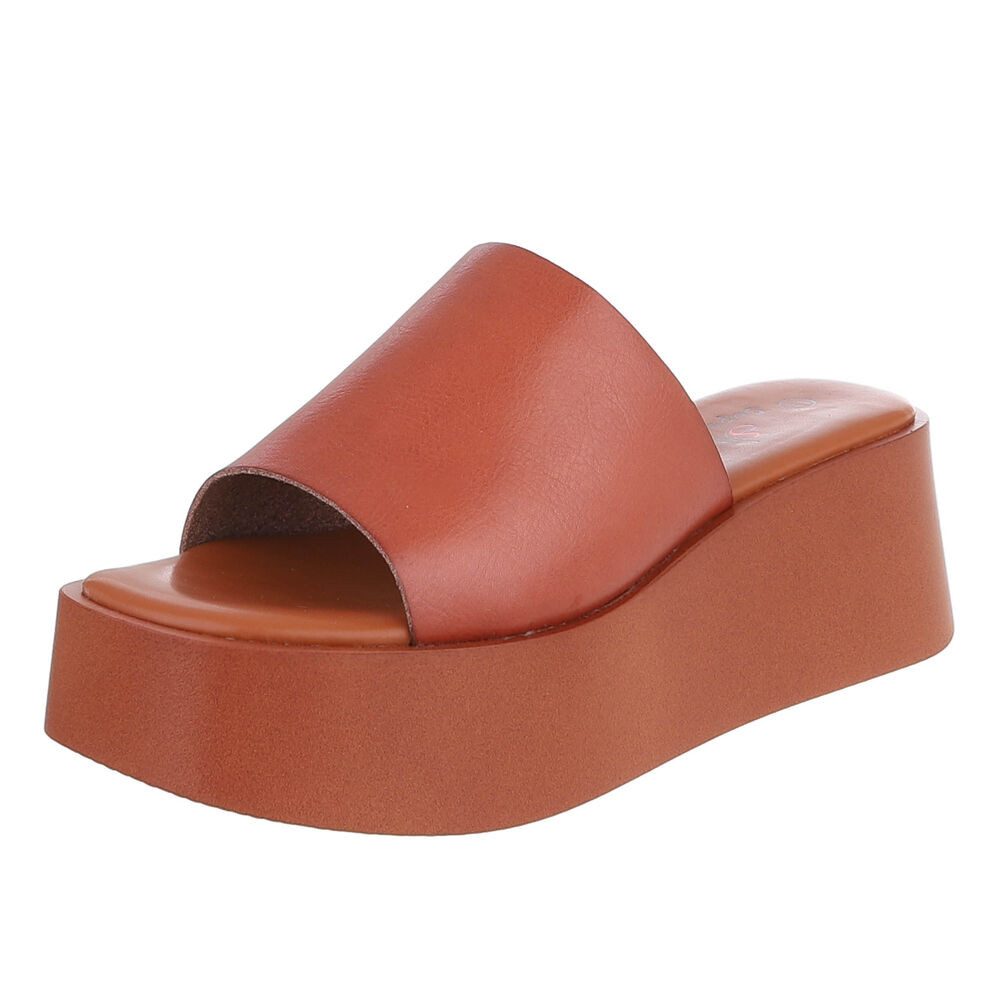 Ital-Design Plateauschuh mit offener Zehenpartie für Damen Plateausandaletten (91409165) Keilabsatz/Wedge Keilsandaletten in Camel