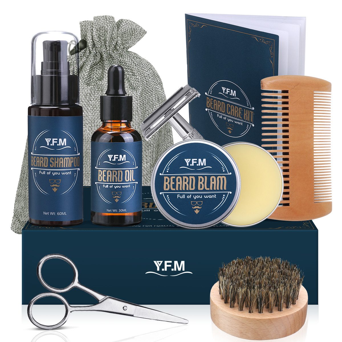 YFM Bartstyling-Set YFM Beard Care Set - Perfekte Pflege, Komplettes Bartpflegeset mit natürlichen Inhaltsstoffen, für einen gesunden und gepflegten Bart