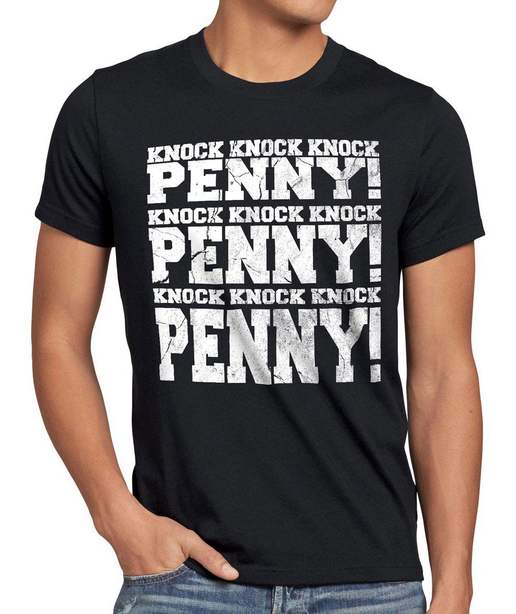 Comic Print-Shirt college vintage style3 Penny Knock big Herren Sheldon knock Theory T-Shirt bang schwarz