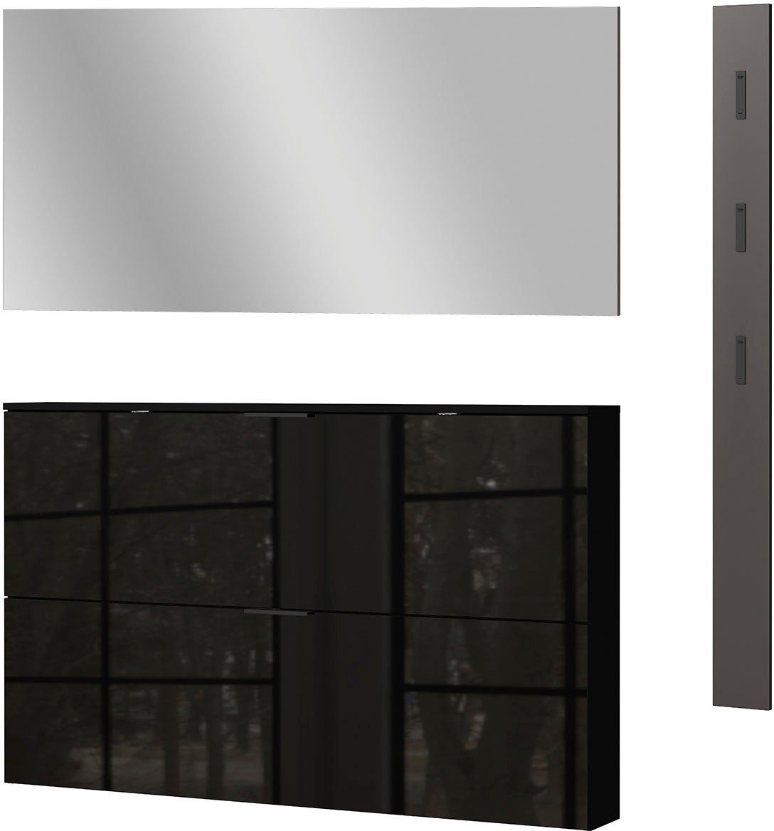 GERMANIA Garderoben-Set Valega, (3-St), inkl. Schuhschrank mit Glasfronten, Spiegel und Garderobenpaneel