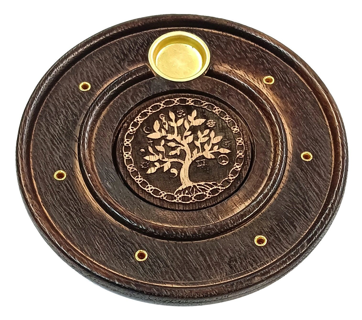 Saraswati Räucherstäbchen-Halter Räucherstäbchenhalter "Baum des lebens" Holz rund 10cm