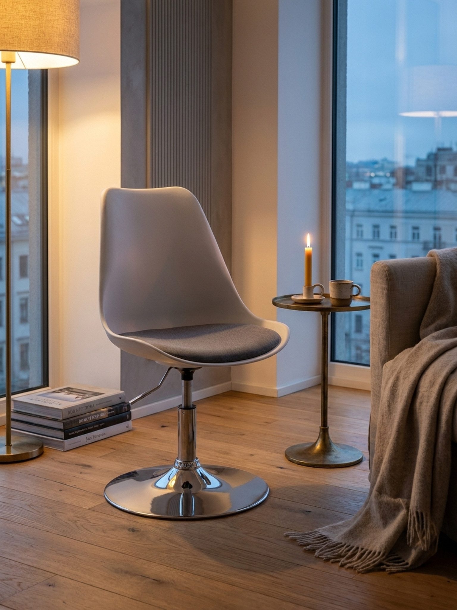KADIMA DESIGN Besucherstuhl Drehsessel Stoff-Sitzfläche in Weiß/Grau Drehstuhl (Drehstuhl ist höhenverstellbar, Drehhocker mit Rückenlehne), Besucherstuhl mit Schalensitz, Wartezimmerstuhl