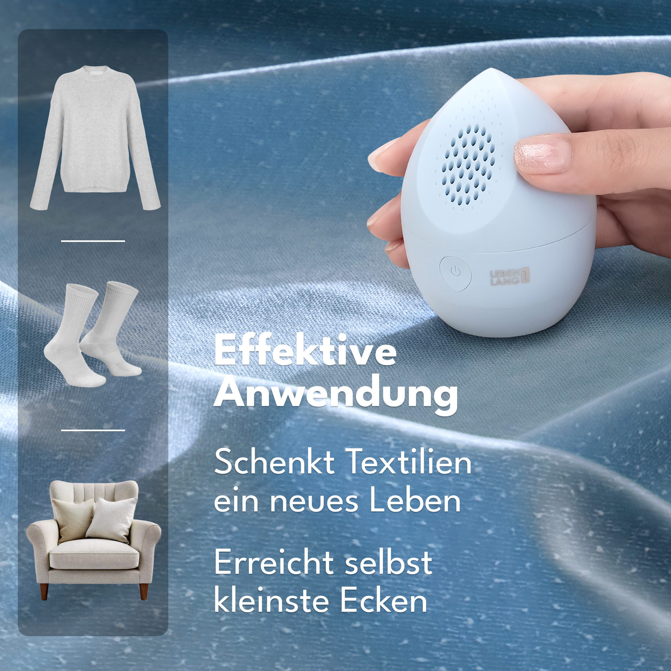 Lebenlang Fusselrasierer elektrischer Mini-Entfussler - Perfekt für Unterwegs, 400mAh - Inkl. Ersatzklingen & Reinigungspinsel – Bild 4 von 5