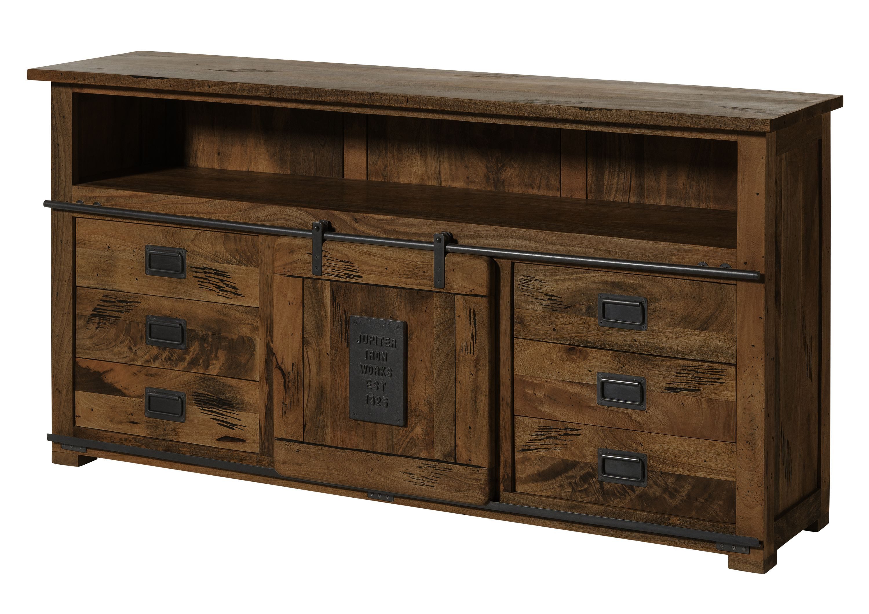 Massivmoebel24 Sideboard RAILWAY (Massivholz), Mango 180x45x90 braun lackiert RAILWAY #467