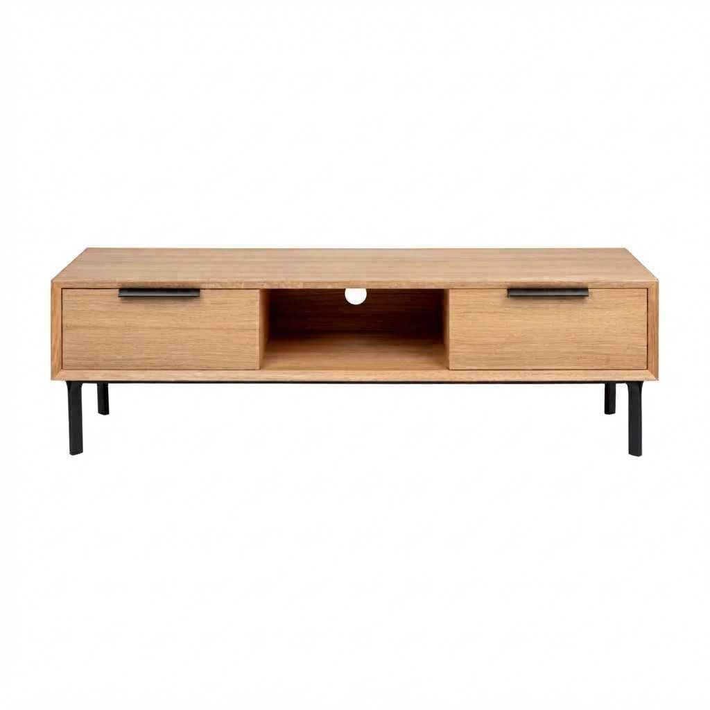 Woodek Design Lowboard TV-Lowboard BERGEN 160 aus Eiche (Einzelartikel), Kabeldurchlass; 15 cm hohe Metallfüße; für Saugroboter geeignet