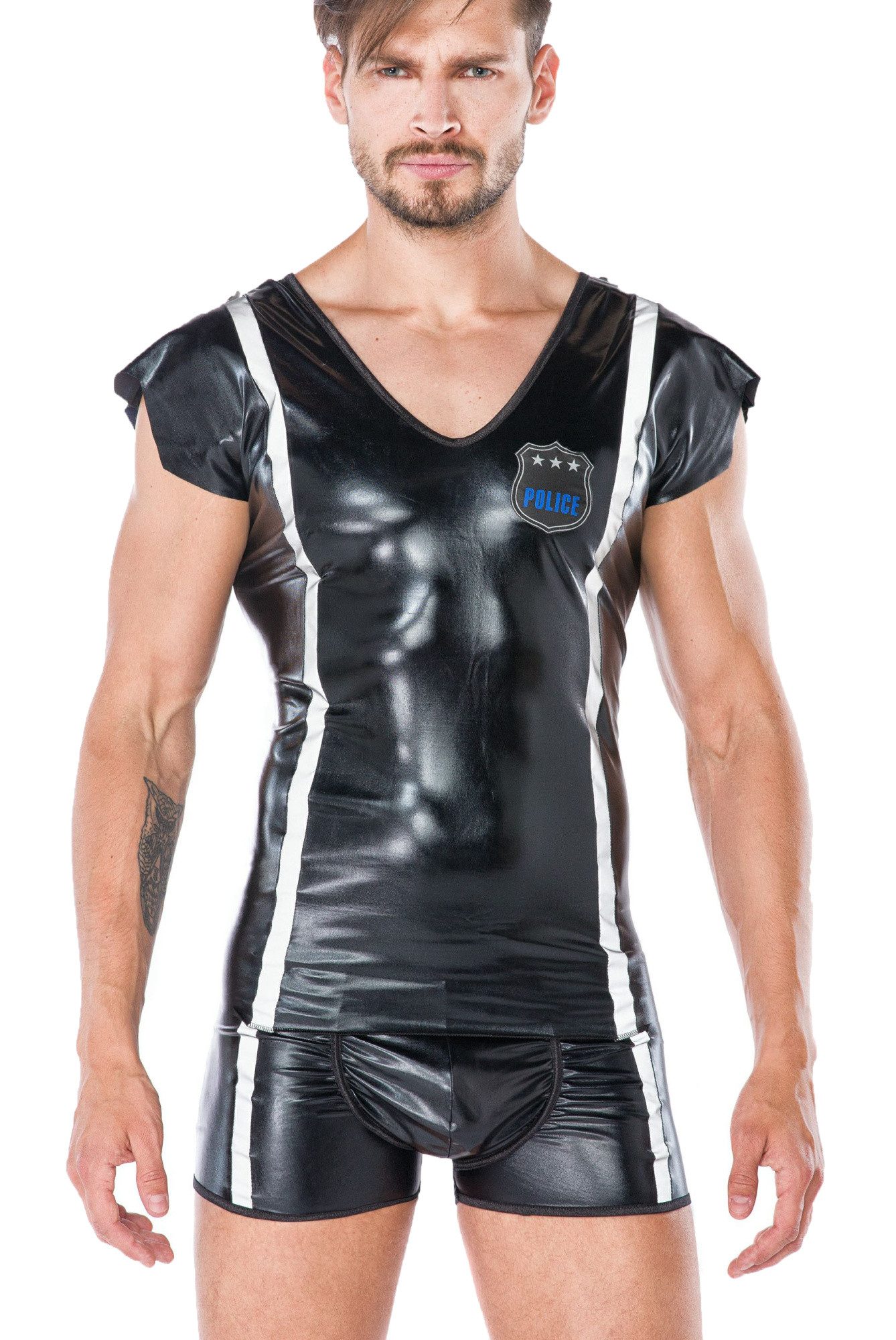 Andalea Boxershorts Sexy Polizist-Set Schwarz mit Shirt sexy Boxershorts Männer Panty mit