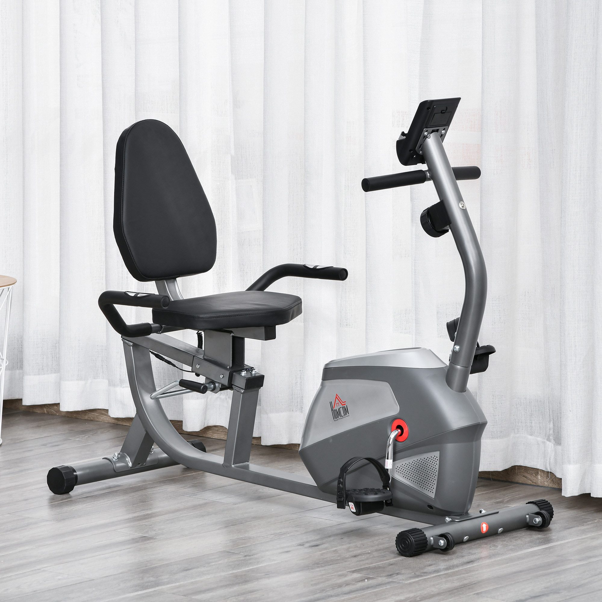 HOMCOM Heimtrainer mit LCD-Anzeige 8-stufig Magnetwiderstand Liegefahrrad (Heimtrainer Fahrrad, 1-tlg., Liegeheimtrainer), Metall ABS 121,5-136 x 62,5 x 98 cm